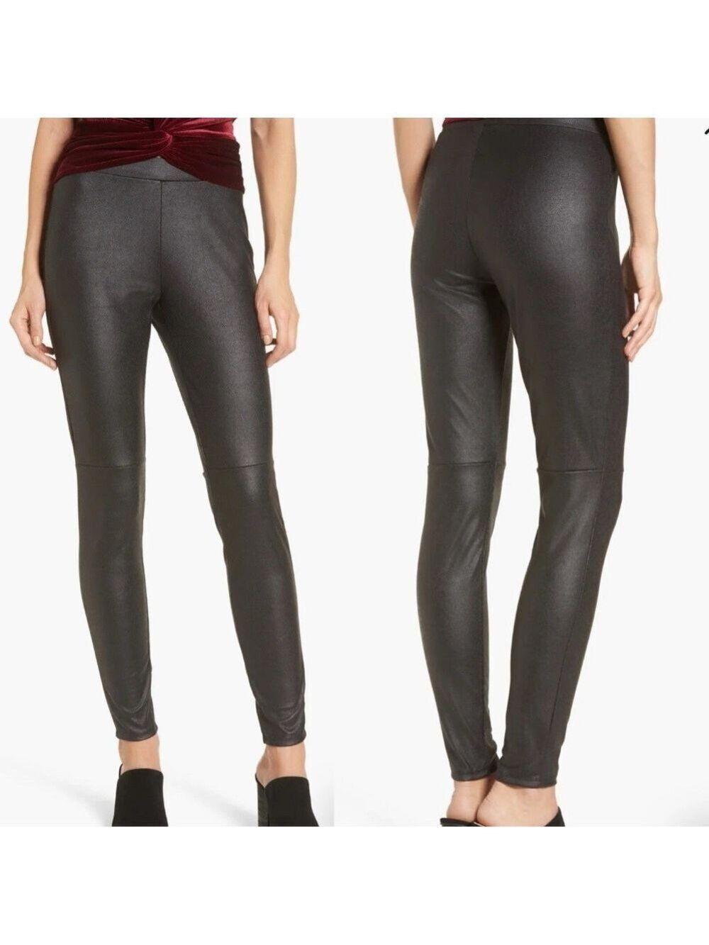 Trouvé Black Pebbled Faux Leather Leggings Women’s Medium Mid Rise Stretch Pants